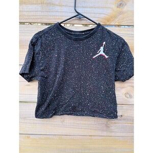 Jordan Girls Black Paint Splatter Jumpman Cropped T-Shirt Large 12-13 Yrs
